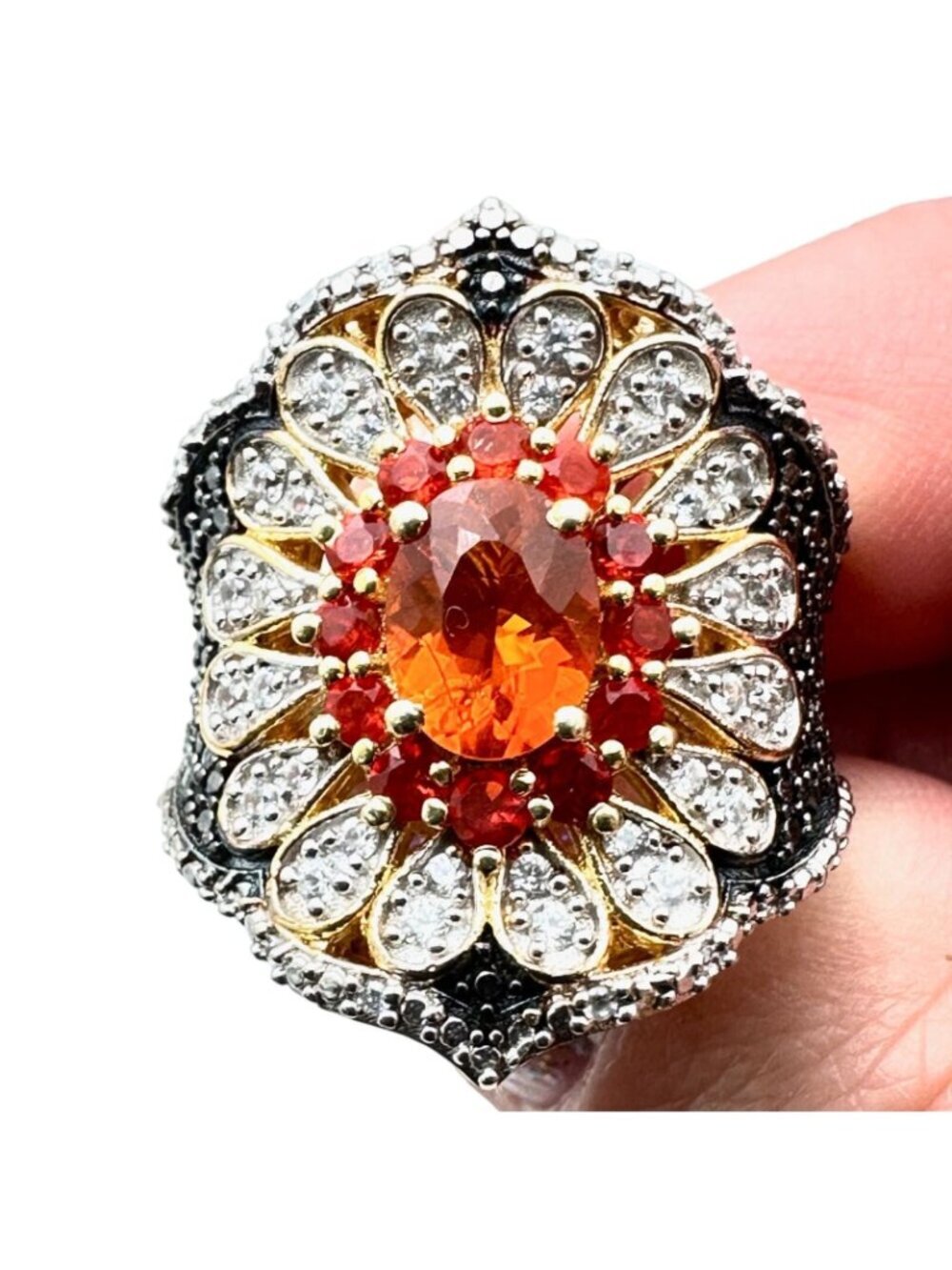 Rare Chuck Clemency Womens Ring Sterling Silver Gemstone Daisy Flower Size 7